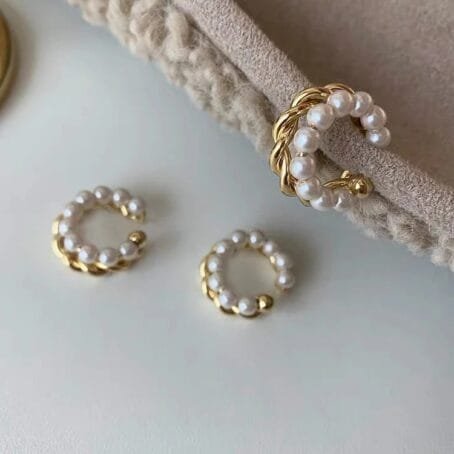 Earcuff Trenzado-Perlado Gold - Imagen 2