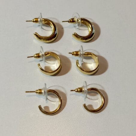 Set x3 Mini Hoops Lisos Gold - Imagen 2