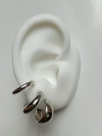 Set x3 Mini Hoops Lisos Silver