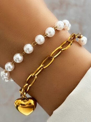 Pulsera Corazón Perla Gold