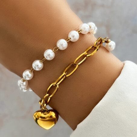 Pulsera Corazón Perla Gold