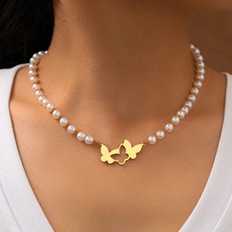 Choker Mariposa Perla Gold