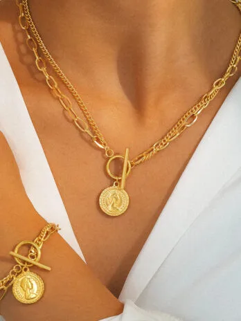Set Collar + Pulsera Medalla Gold