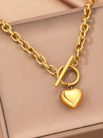 Collar Eslabones Corazón Dorado