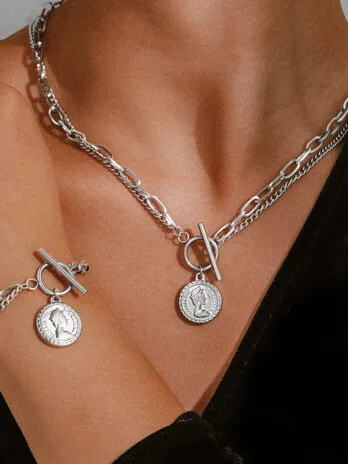 Set Collar + Pulsera Medalla Silver