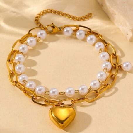 Pulsera Corazón Perla Gold - Imagen 3