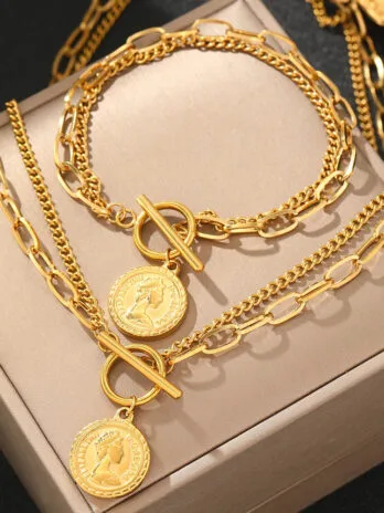 Set Collar + Pulsera Medalla Gold