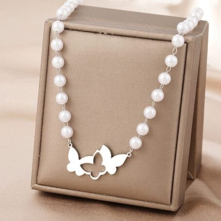 Choker Mariposa Perla Silver