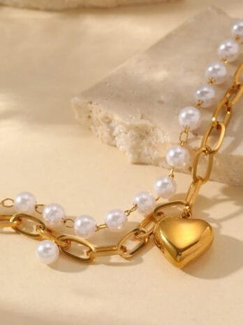 Pulsera Corazón Perla Gold
